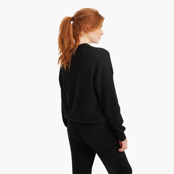 Naadam Cashmere Ribbed Henley in Black - Picture 2 of 6